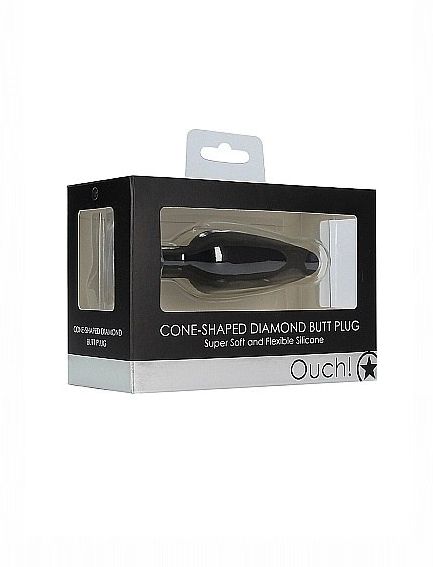 анальная пробка с прозрачным кристаллом cone-shaped diamond, чёрная в Краснодаре