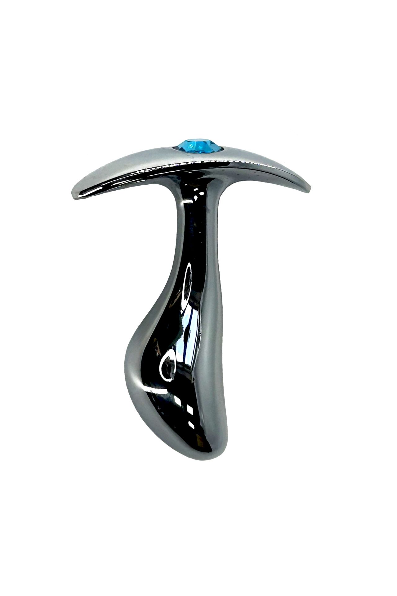 серебристая изогнутая анальная пробка для ношения c голубым кристаллом (small) в Краснодаре