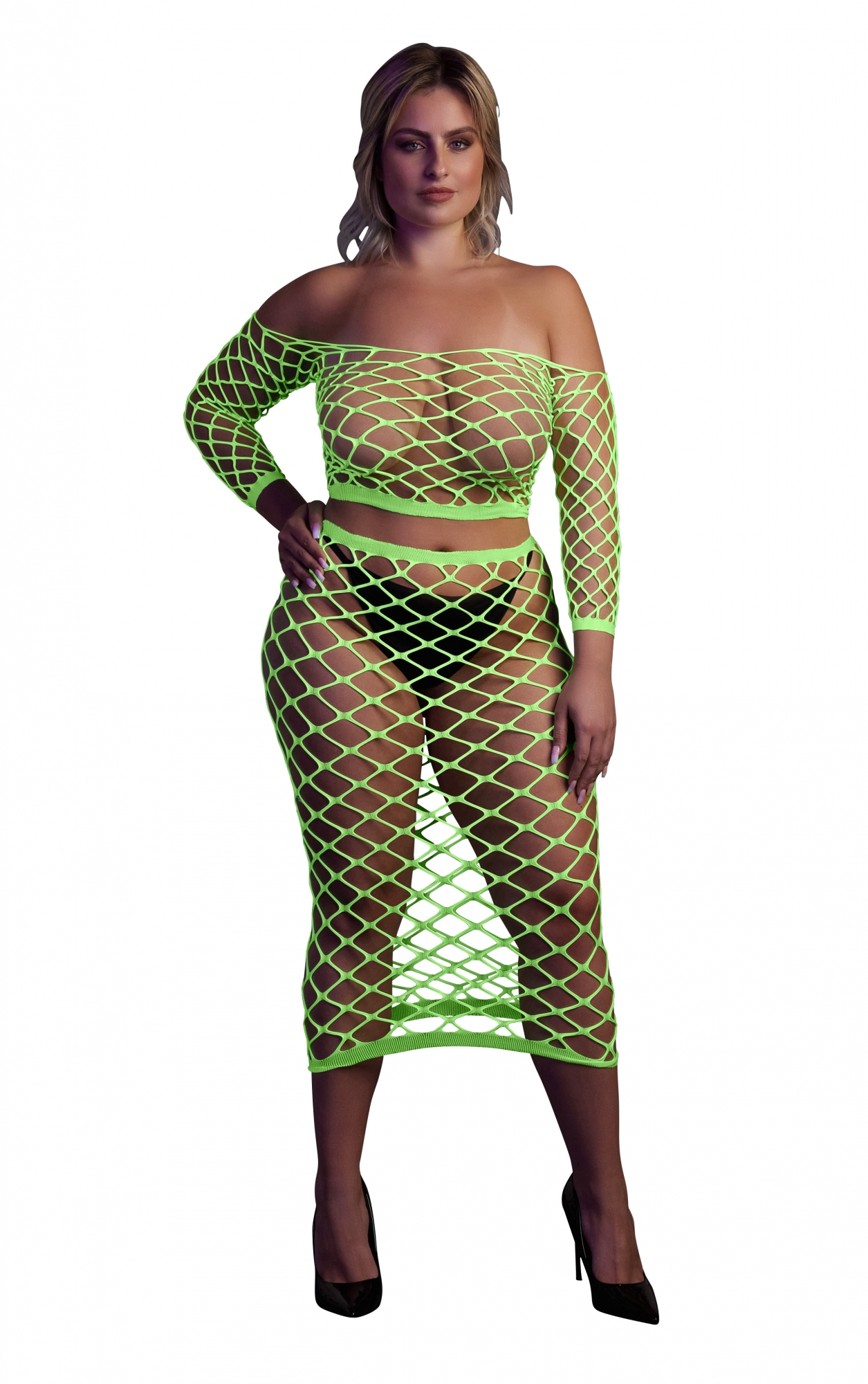 Эротическое топ с нижней юбкой long sleeve crop top and long skirt - green - xl/xxxxl в Краснодаре