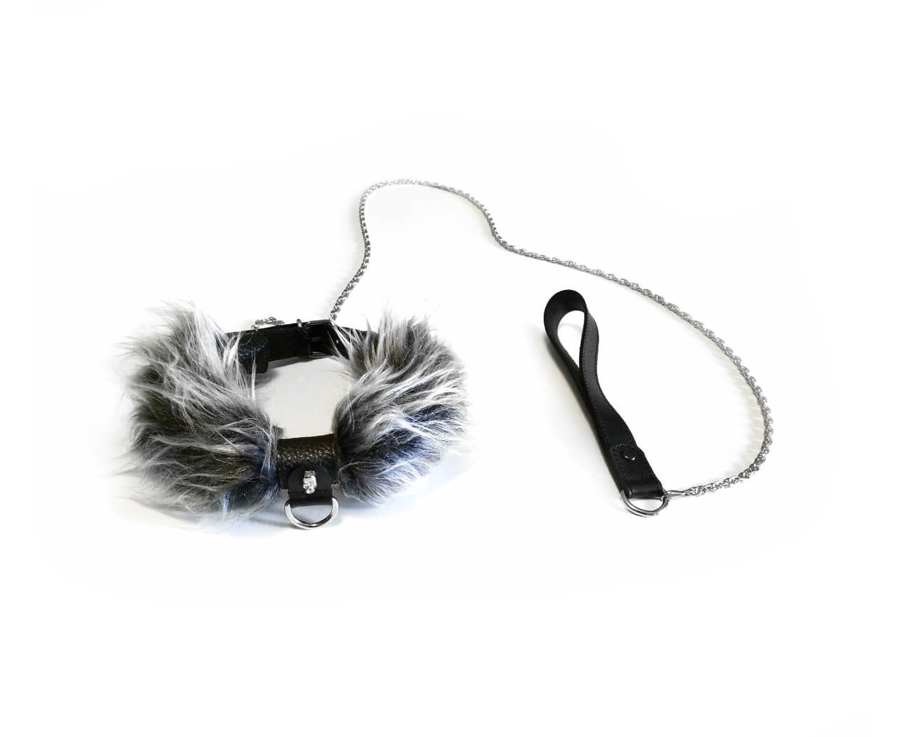 ошейник меховой с поводком, серый в Краснодаре