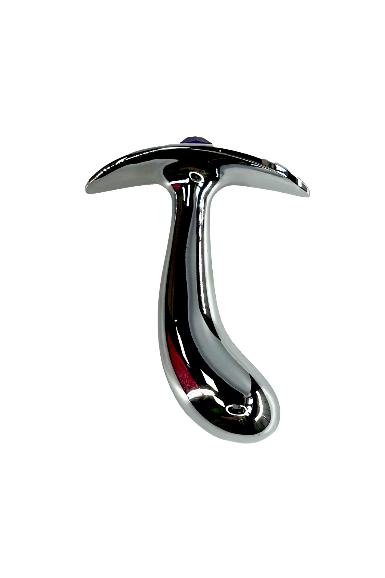 серебристая изогнутая анальная пробка для ношения c фиолетовым кристаллом (small) в Краснодаре