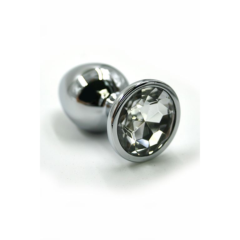 серебристая анальная пробка с прозрачным кристаллом (small) в Краснодаре