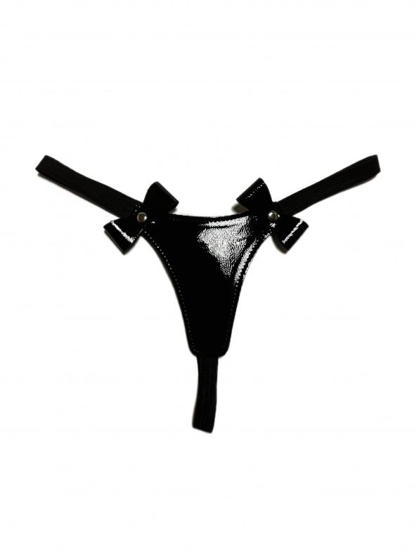 Стринги из эко-кожи лаковые с бантиками 50006ars