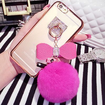 чехол с бантом и помпоном на iphone 6-6s, ярко-розовый в Краснодаре