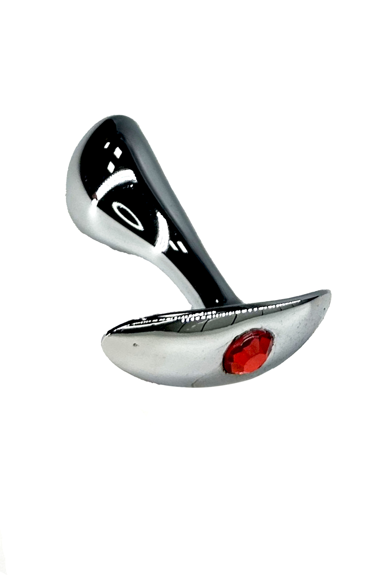 серебристая изогнутая анальная пробка для ношения c красным кристаллом (small) в Краснодаре