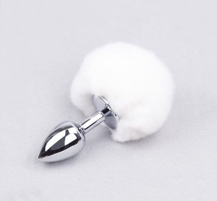 Анальная пробка PinkRabbit с белым мехом