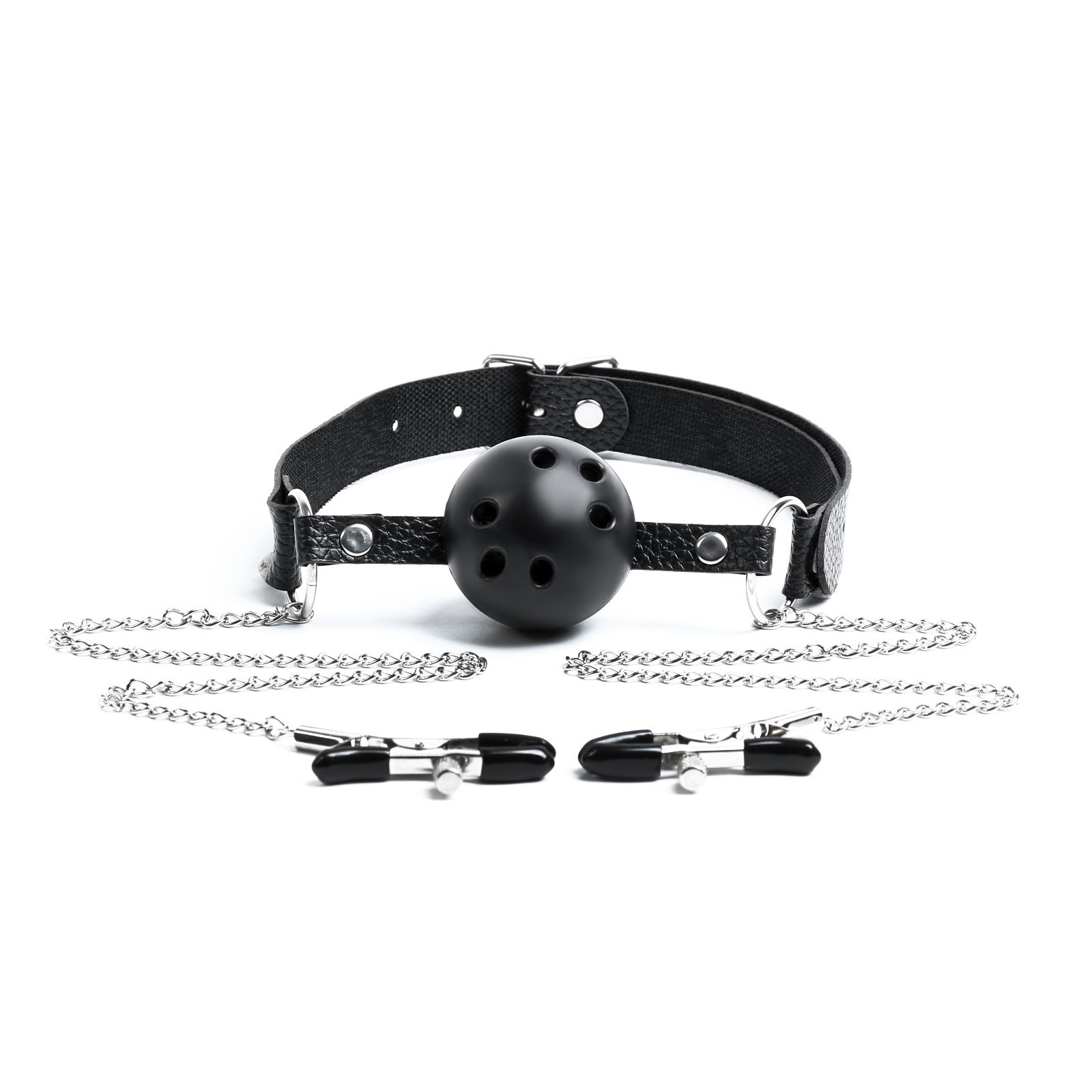 кляп бдсм оки-чпоки, кляп с зажимами для сосков, кожа, металл, черный в Краснодаре