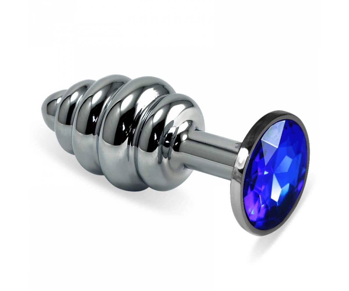 Анальная пробка Lovetoy Rosebud Spiral, с синим камнем