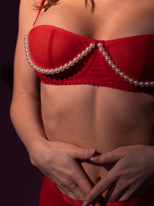 Эротическое бюстгалтер lapin rose pearl, красный в Краснодаре