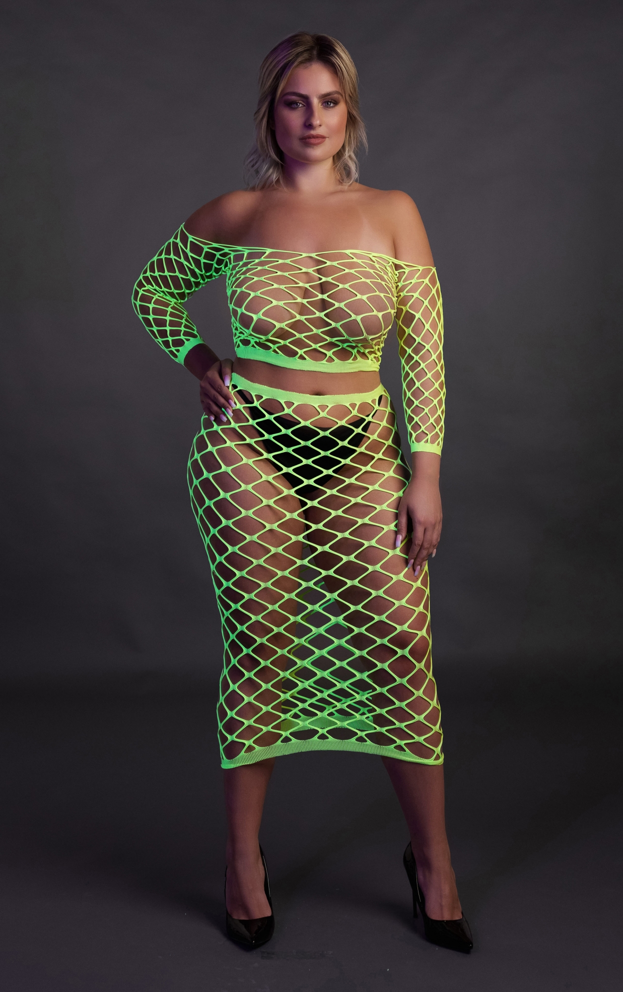 Эротическое топ с нижней юбкой long sleeve crop top and long skirt - green - xl/xxxxl в Краснодаре