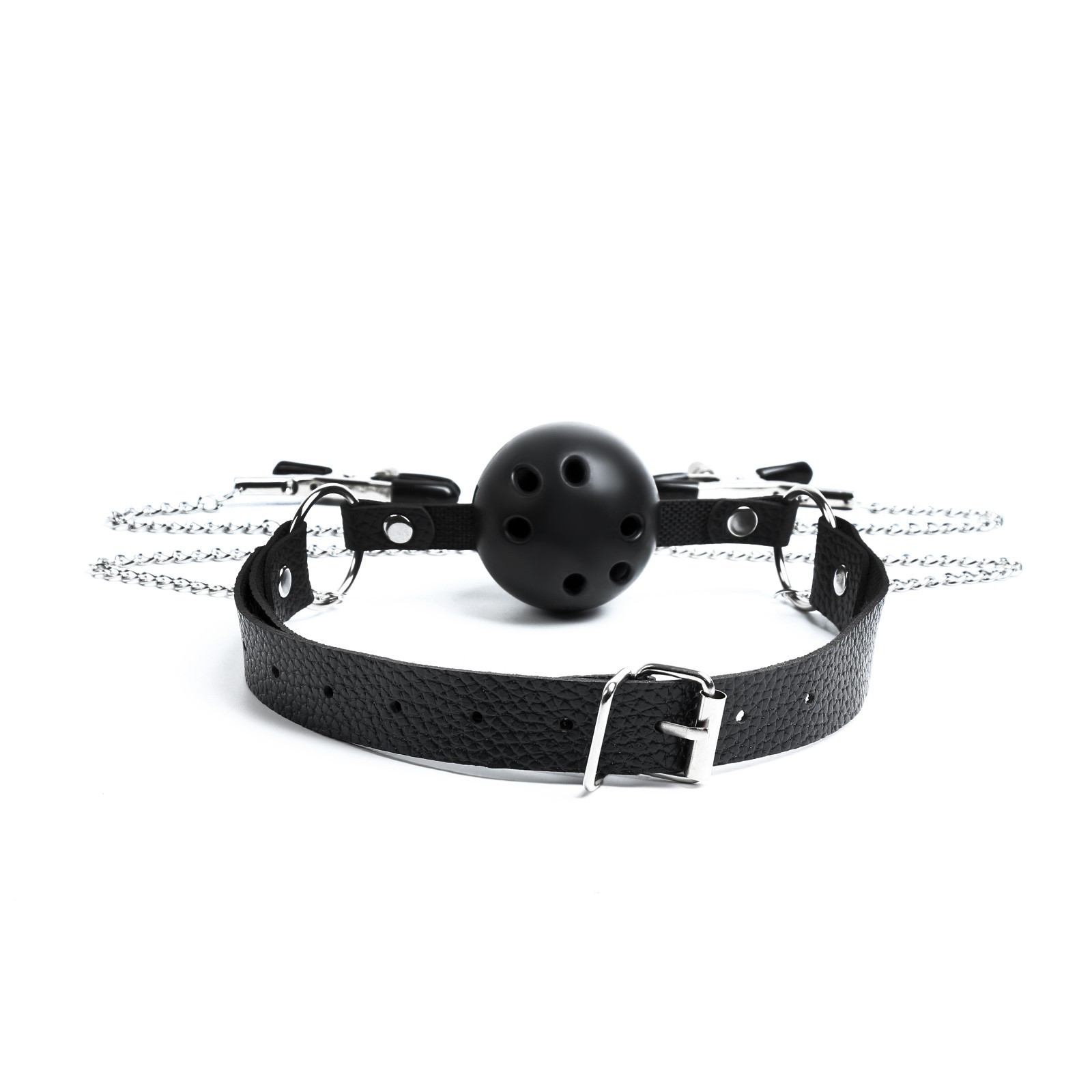 кляп бдсм оки-чпоки, кляп с зажимами для сосков, кожа, металл, черный в Краснодаре