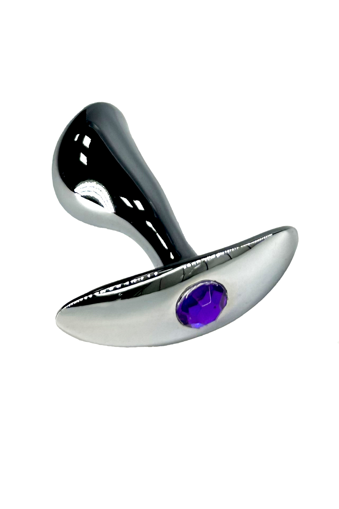 серебристая изогнутая анальная пробка для ношения c фиолетовым кристаллом (small) в Краснодаре