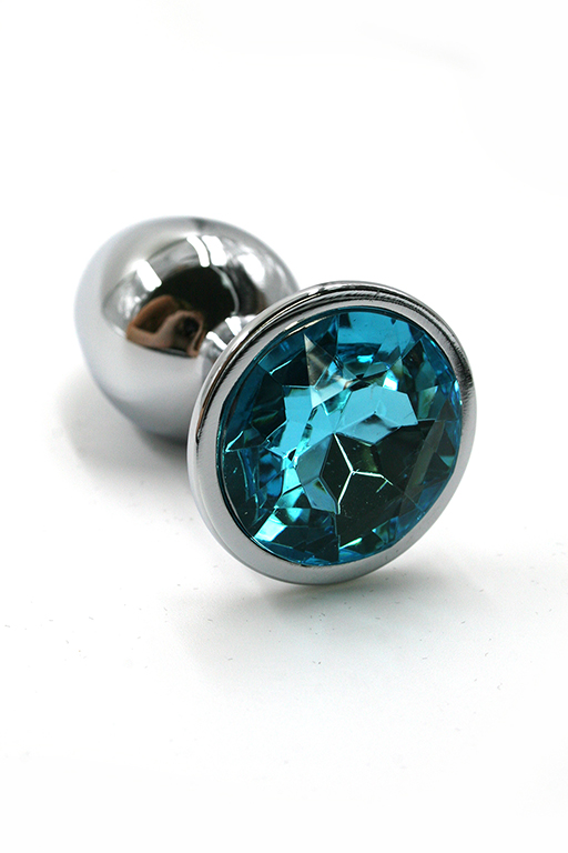 серебристая анальная пробка с нежно-голобым кристаллом (small) в Краснодаре