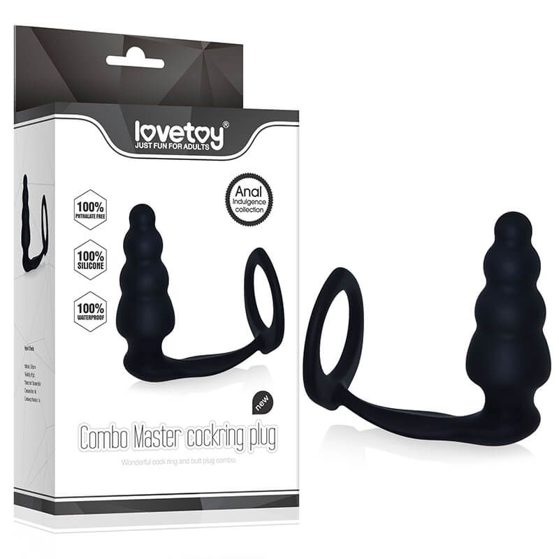 анальная пробка lovetoy combo master cockring plug, черная в Краснодаре