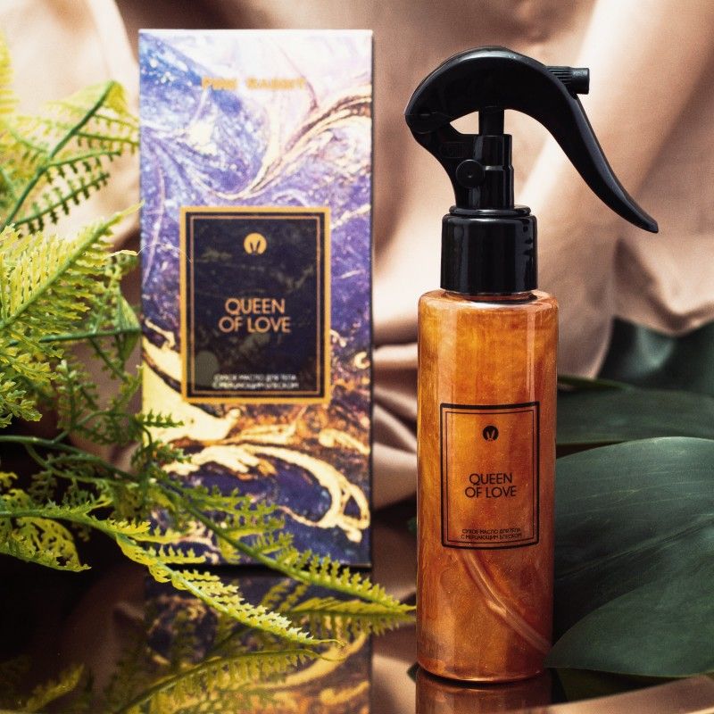 Масло сухое PinkRabbit для тела с мерцающим блеском и феромонами, Queen of Love, 110 мл