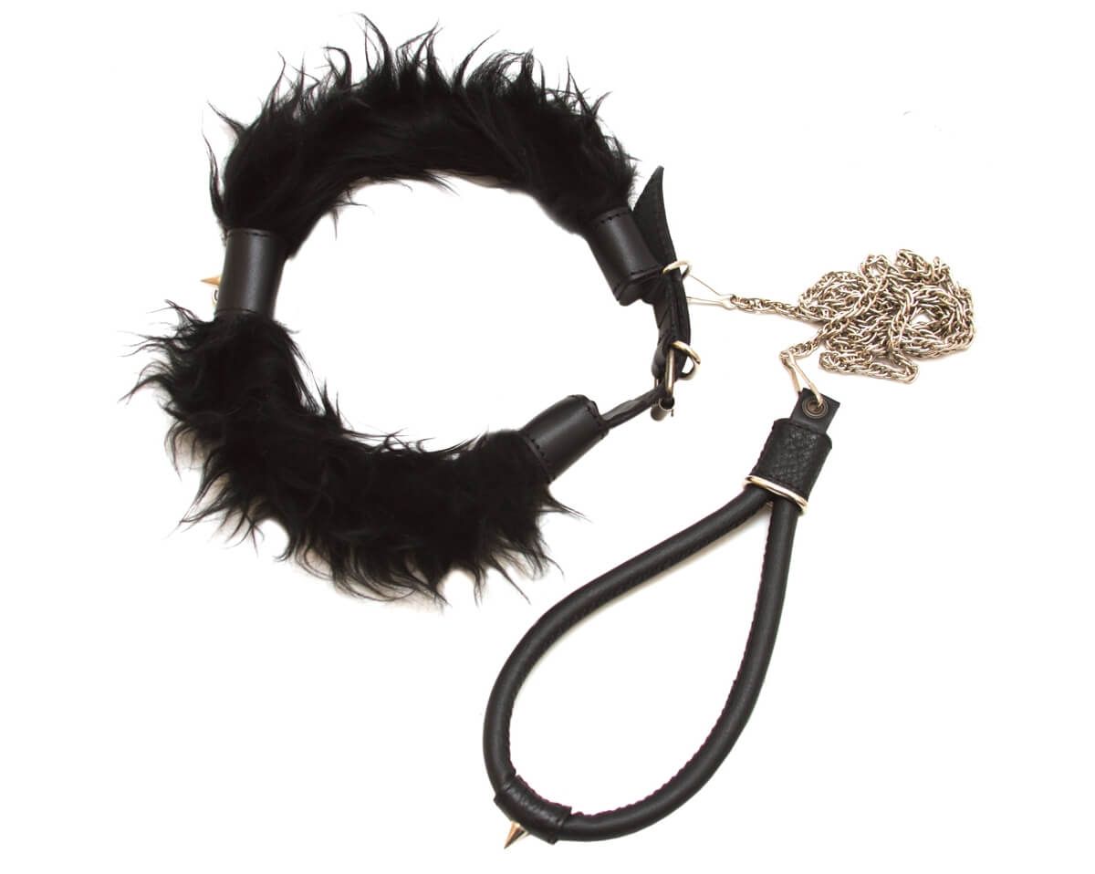 ошейник меховой с поводком, чёрный в Краснодаре