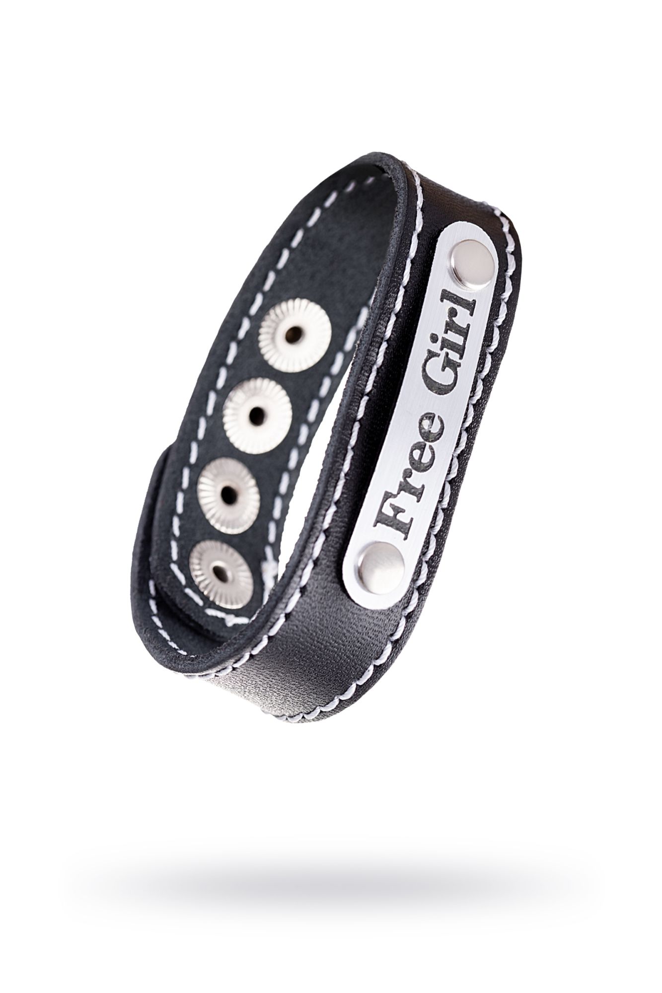 Браслет Штучки-дрючки с белой строчкой, кожанный, черный