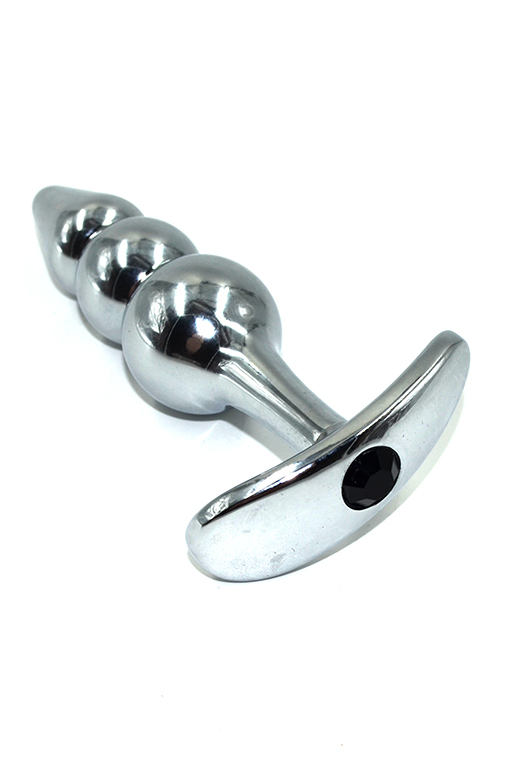 серебряная стимулирующая анальная пробка для ношения с черным кристаллом (small) в Краснодаре