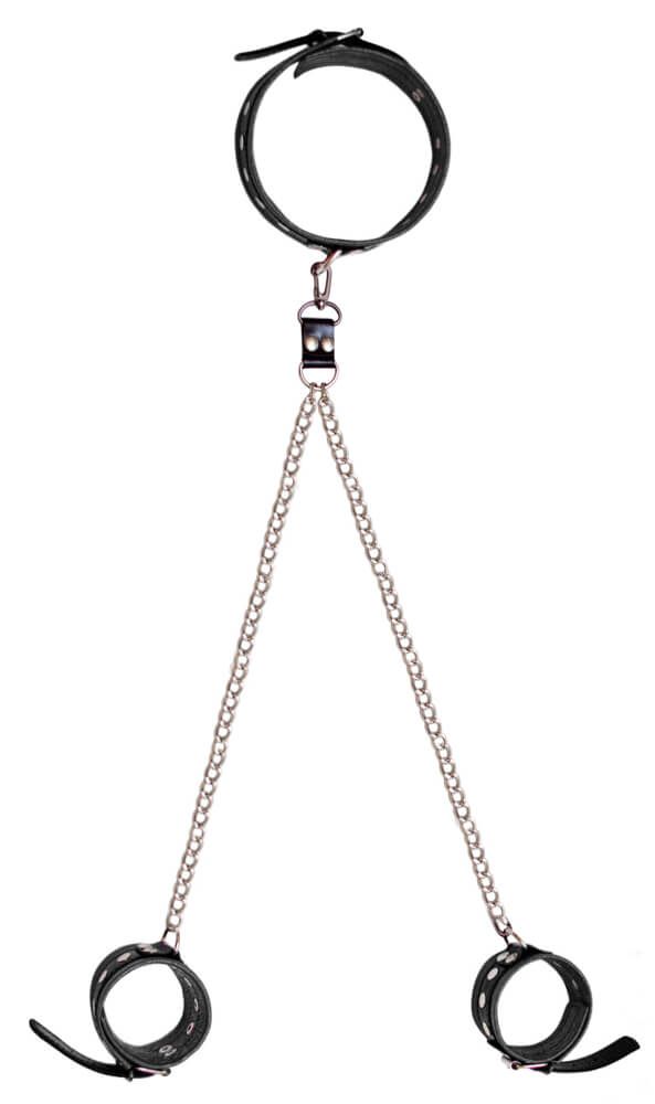 ошейник и наручники декоративные кожаные индиго на цепочках в Краснодаре