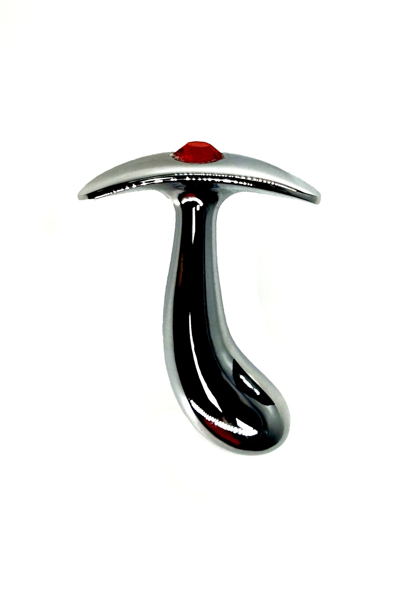 серебристая изогнутая анальная пробка для ношения c красным кристаллом (small) в Краснодаре