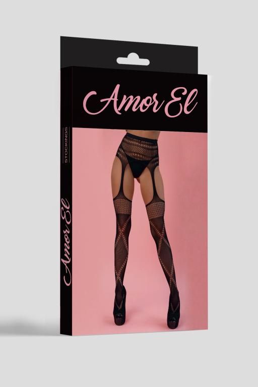 Эротическое колготки (имитация чулок с поясом) amor el (s/l) с перекрестным узором, черные в Краснодаре