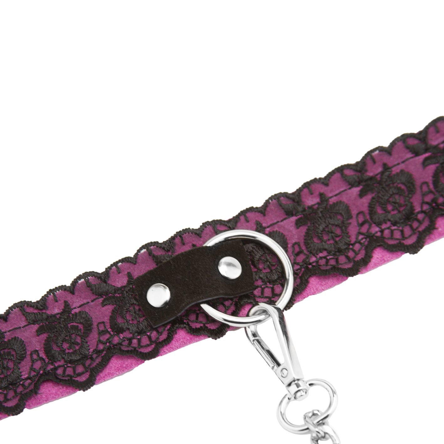 ошейник из замши розовый с черным кружевом и поводком цепь в Краснодаре