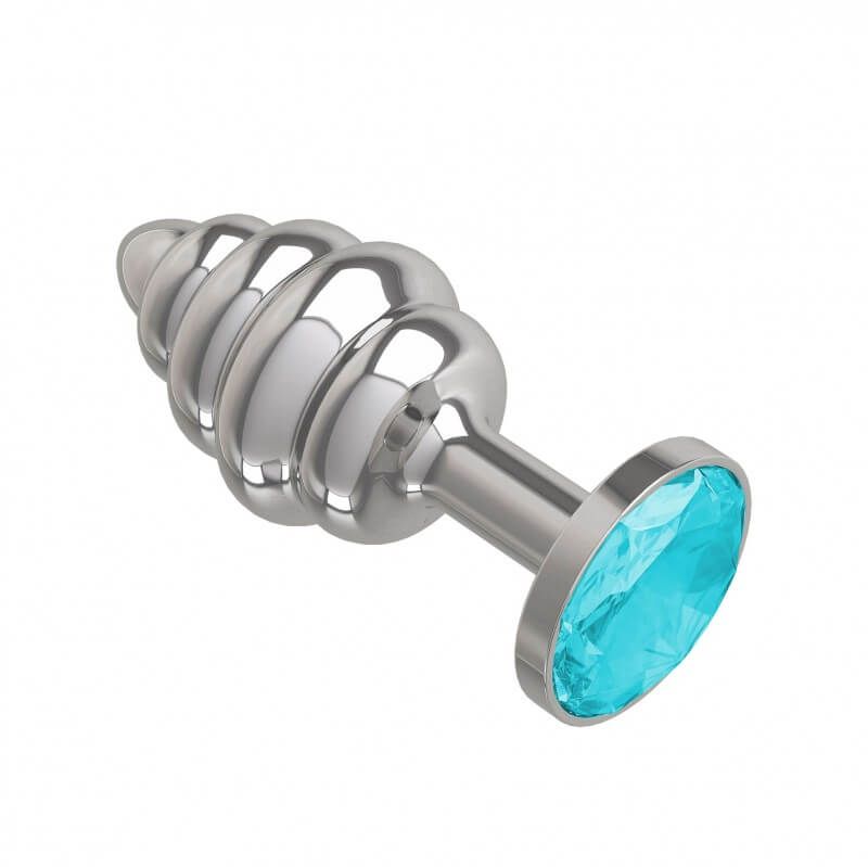 Пробка анальная Silver Spiral с голубым кристаллом