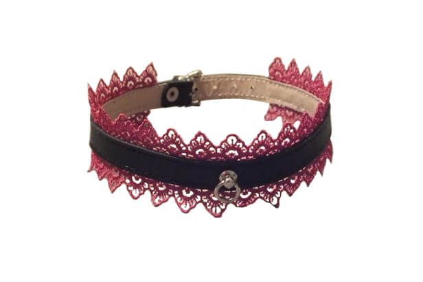 ошейник подиум с цикламеновым кружевом и кольцом, чёрный в Краснодаре