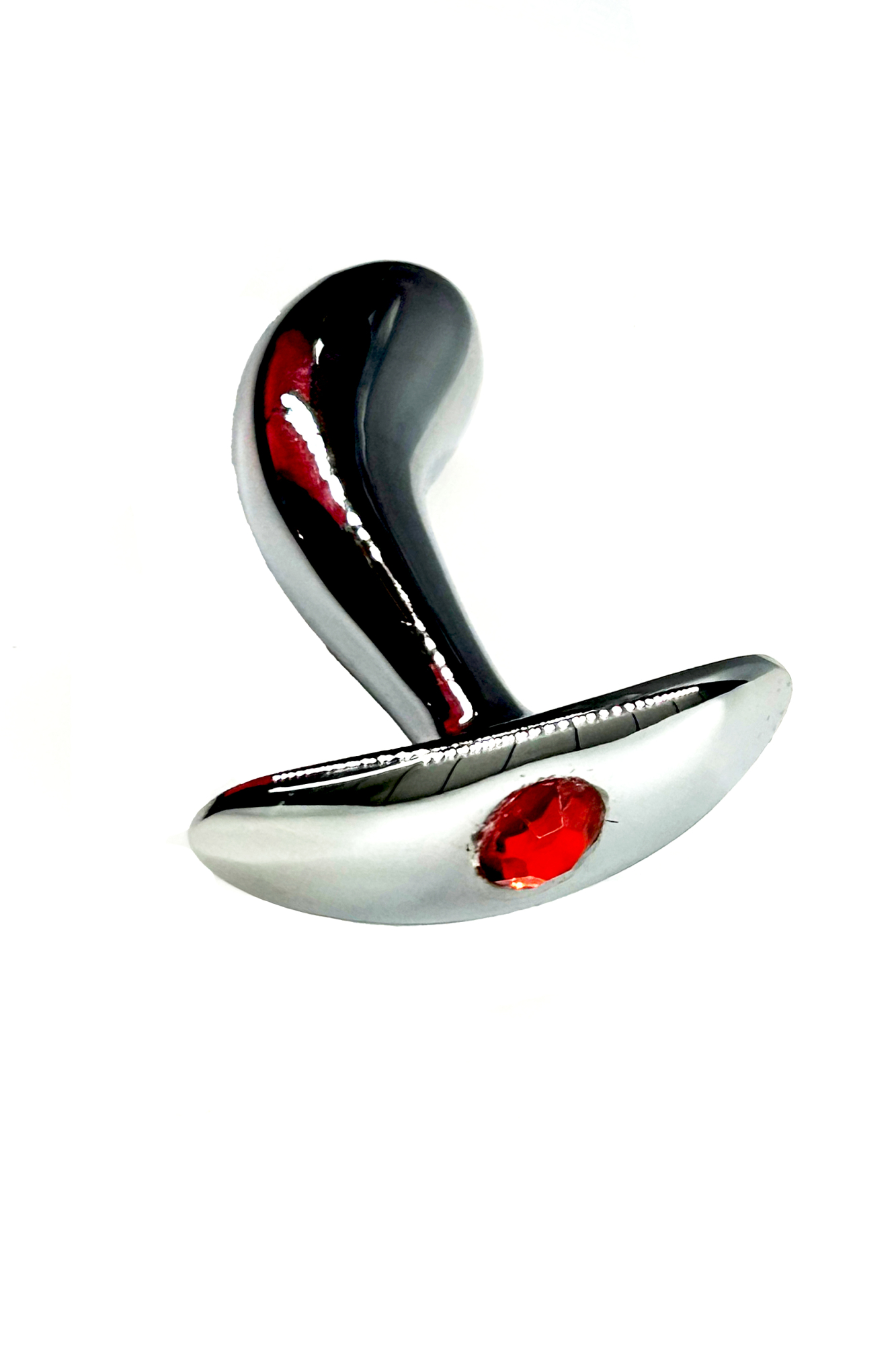 серебристая изогнутая анальная пробка для ношения c красным кристаллом (small) в Краснодаре