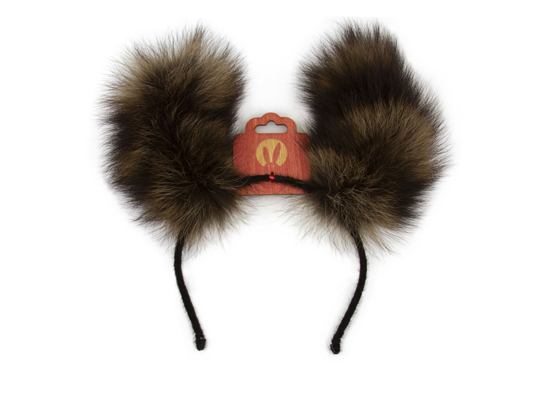 Ободок с ушками PinkRabbit из натурального меха енота