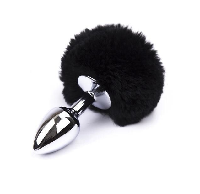 Анальная пробка PinkRabbit с черным мехом