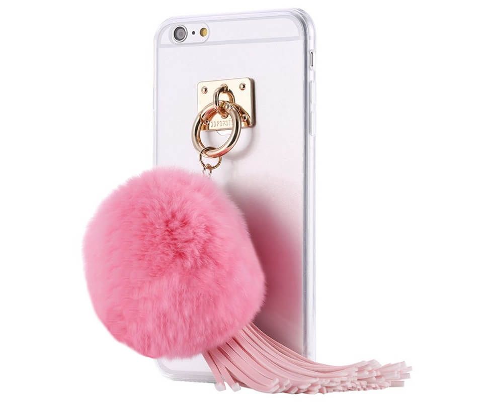 чехол с кисточкой и мехом на iphone 5-5s, розовый в Краснодаре