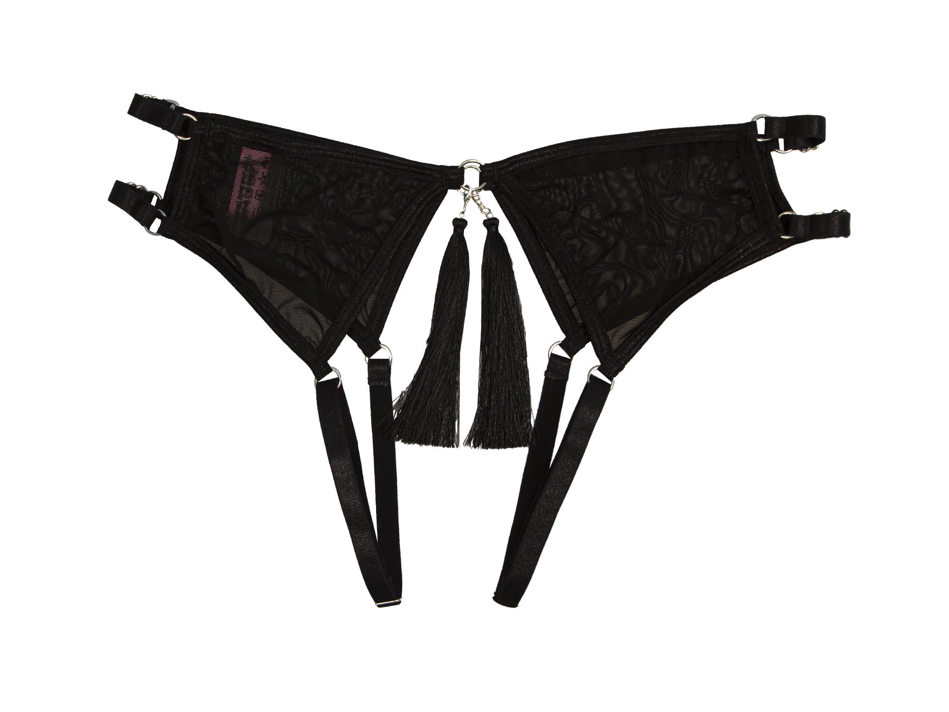 Эротическое трусики pinkrabbit с доступом и соблазнительными кисточками, чёрные в Краснодаре