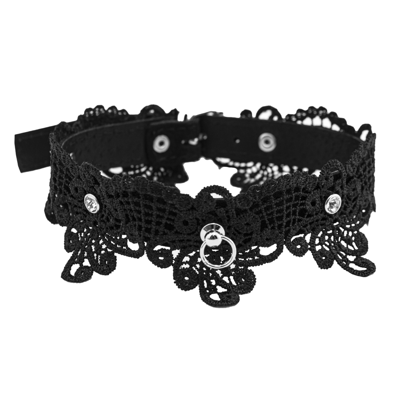 Чокер PinkRabbit Шарм кружевной со стразами, чёрный