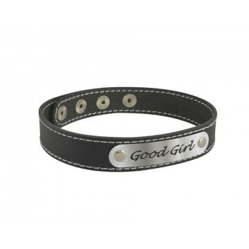 Чокер Штучки-Дрючки «Good Girl» с белой строчкой, кожанный, чёрный