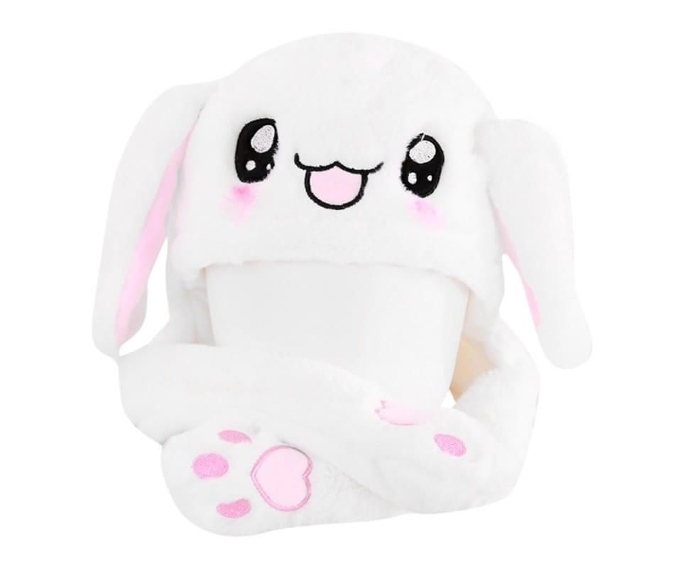 шапка-зайка с двигающимися ушами, белая в Краснодаре