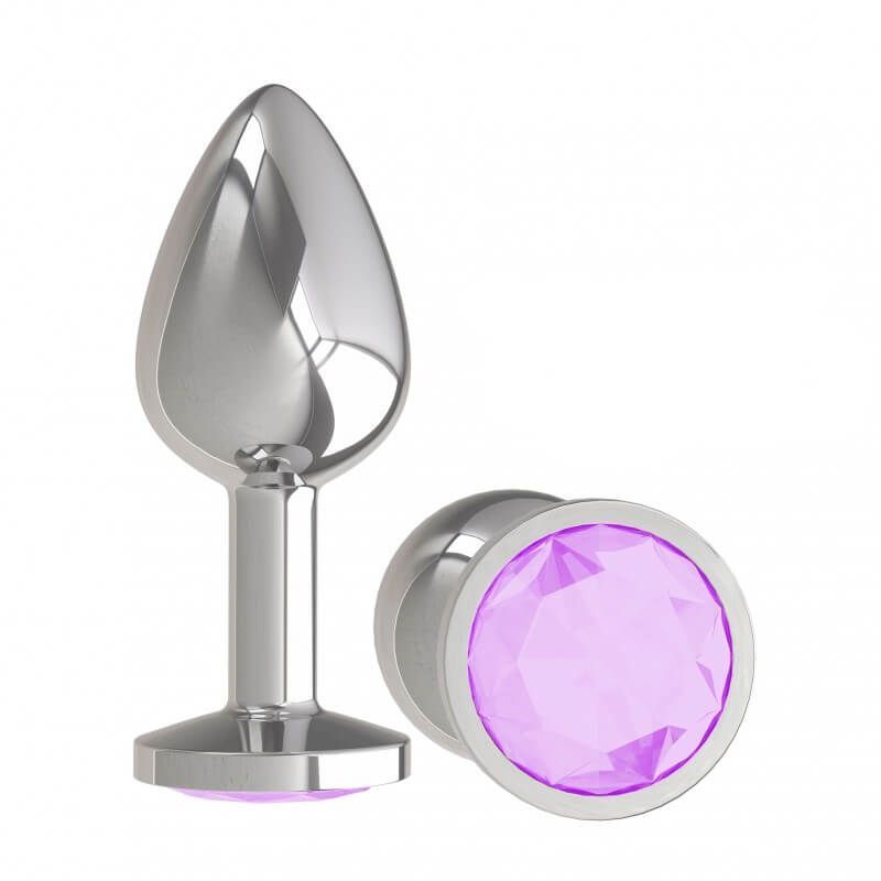 Анальная пробка Dжага Dжага Silver с сиреневым кристаллом