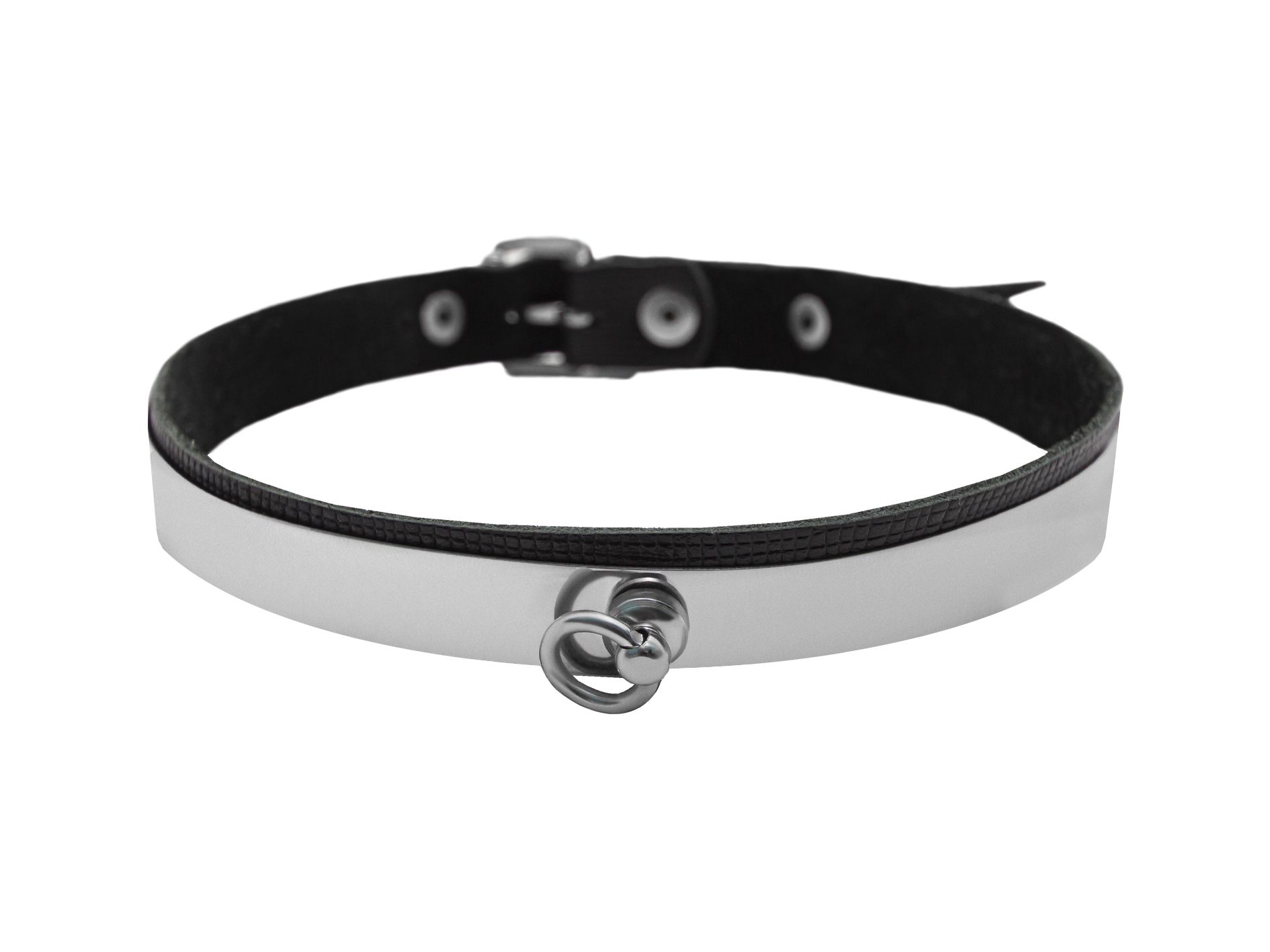 Ошейник металлический PinkRabbit с кольцом, узкий