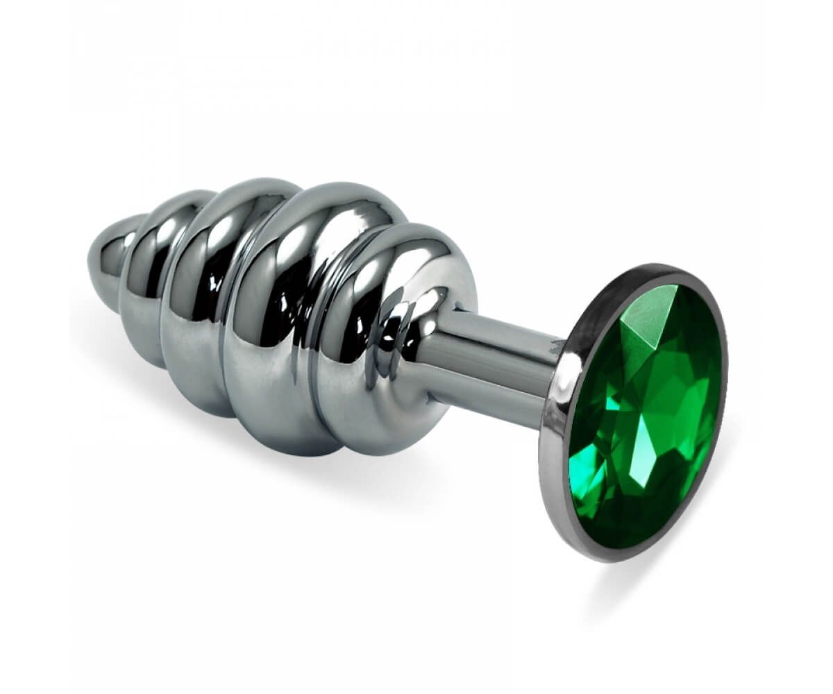 Анальная пробка Lovetoy Rosebud Spiral, с зеленым камнем