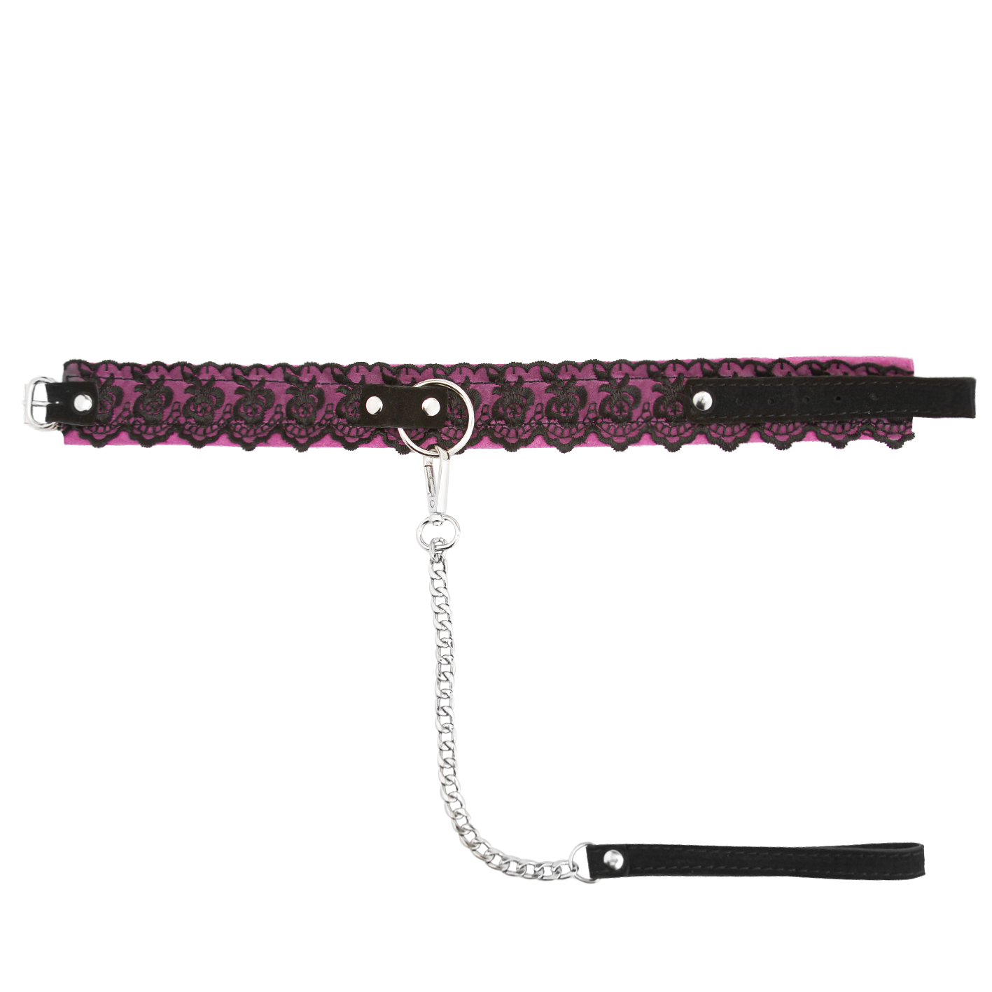 ошейник из замши розовый с черным кружевом и поводком цепь в Краснодаре