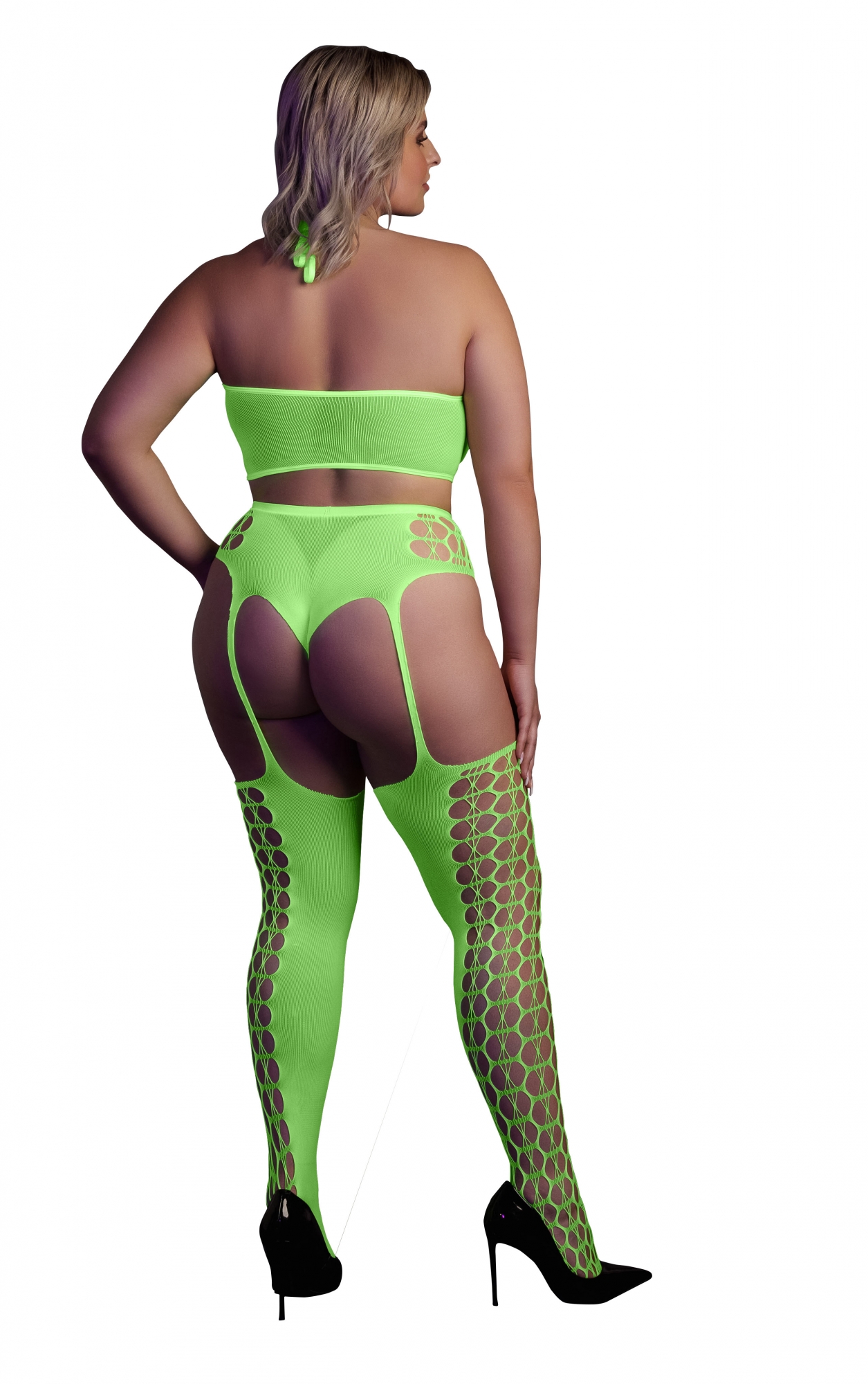 Эротическое топ в комплекте с чулками и трусами two piece with crop top and stockings - green - xl/xxxxl в Краснодаре