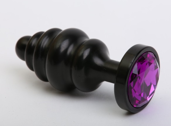 анальная пробка фигурная 3,5 х 8,2 см металл черная фиолетовый страз 47474-5mm в Краснодаре