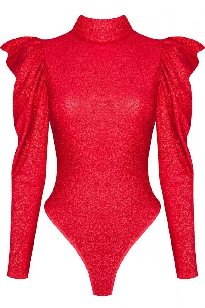 Эротическое боди с рюшами на плечах и вырезом на спине demoniq, красное в Краснодаре