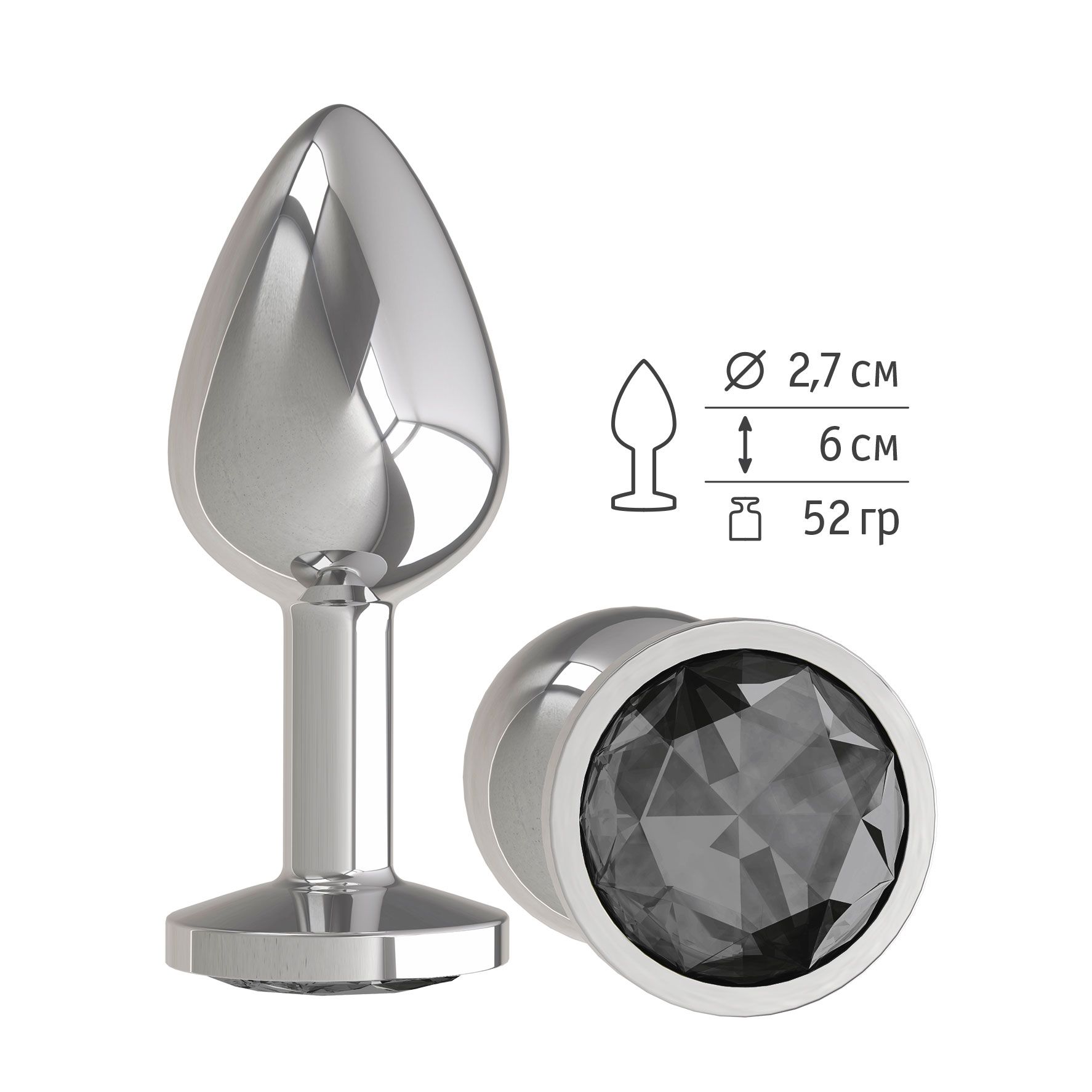 Анальная втулка Silver с черным кристаллом