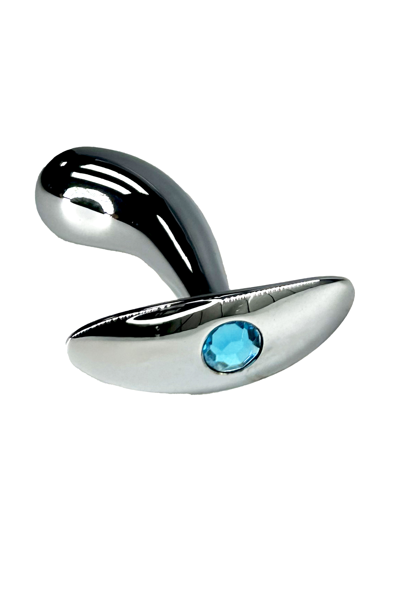 серебристая изогнутая анальная пробка для ношения c голубым кристаллом (small) в Краснодаре