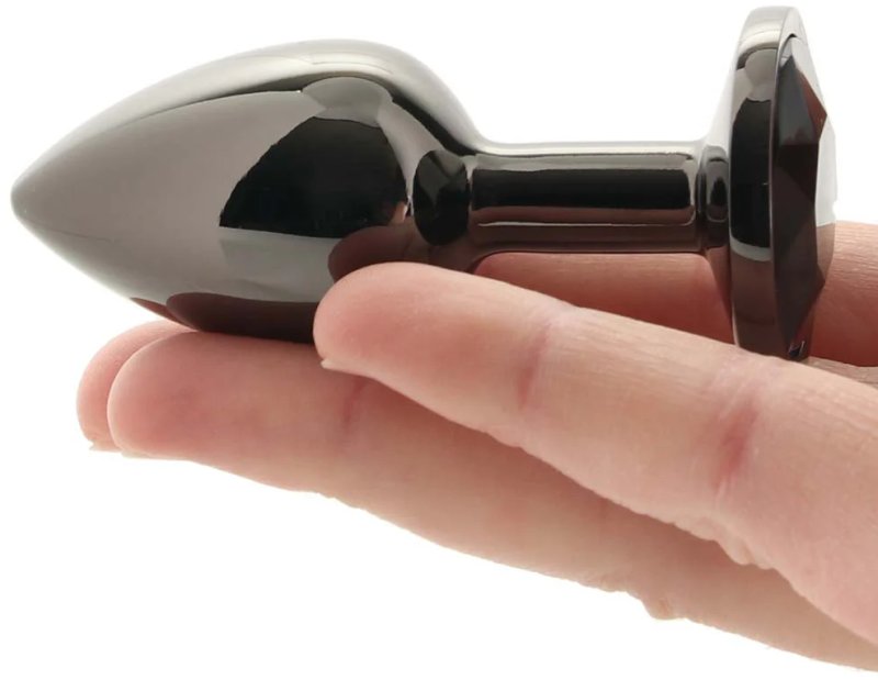 черная алюминивая анальная пробка с кристаллом small в Краснодаре