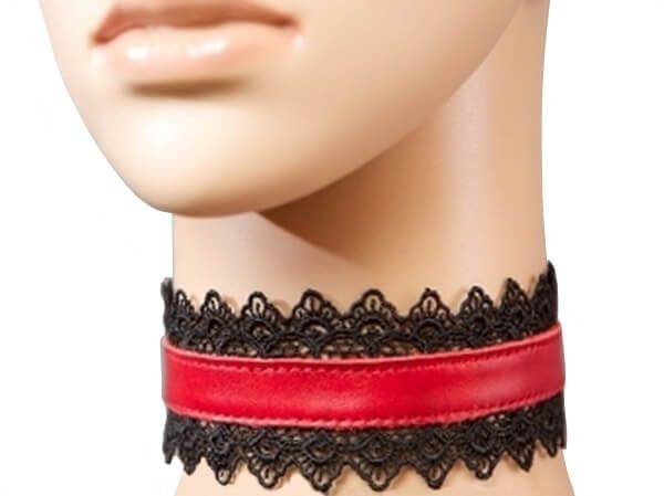 Ошейник Подиум красный с черным кружевом