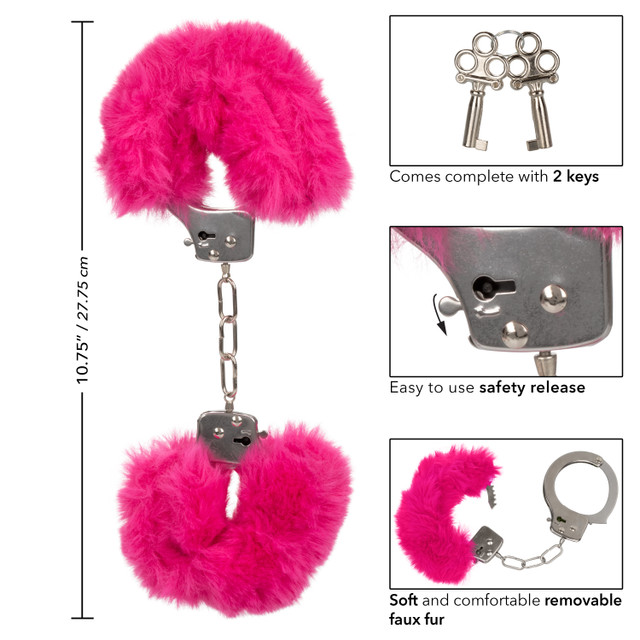металлические наручники с искусственным мехом ultra fluffy furry cuffs-pink в Краснодаре
