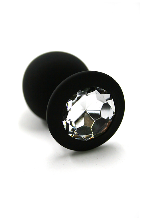 черная анальная пробка из силикона с прозрачным кристаллом (medium) в Краснодаре