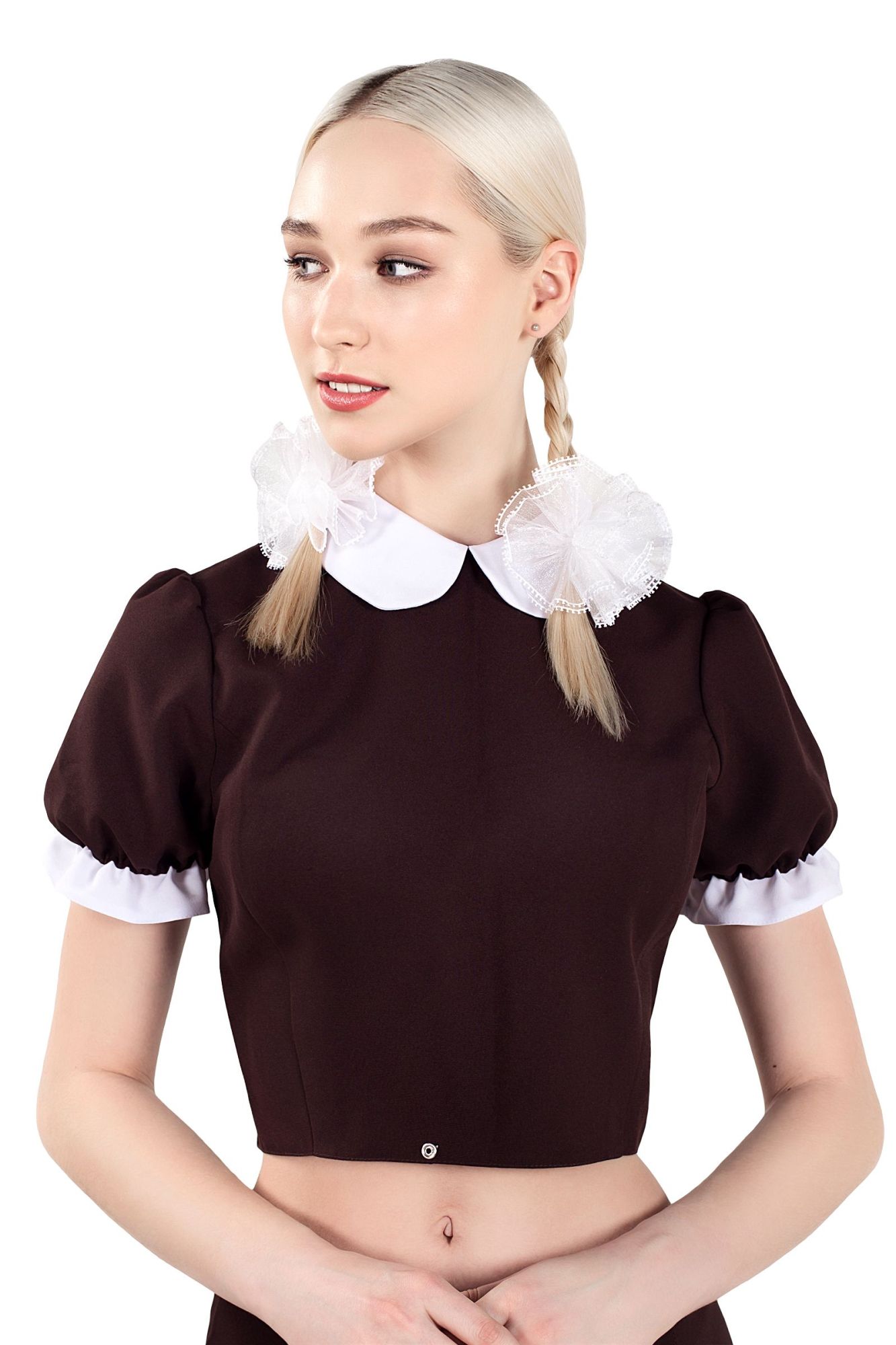 Эротическое верхняя часть костюма «русская школьница», pecado bdsm, топ, банты, коричнево-белый, 42 в Краснодаре